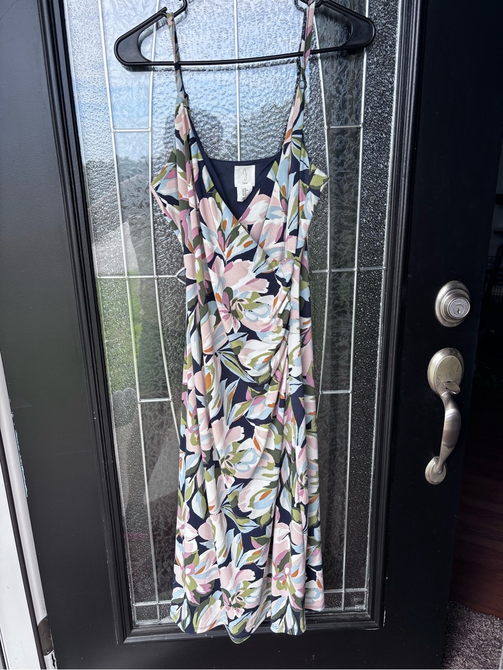 Floral V-Neck Spaghetti Strap Maxi Dress in Navy and Pink